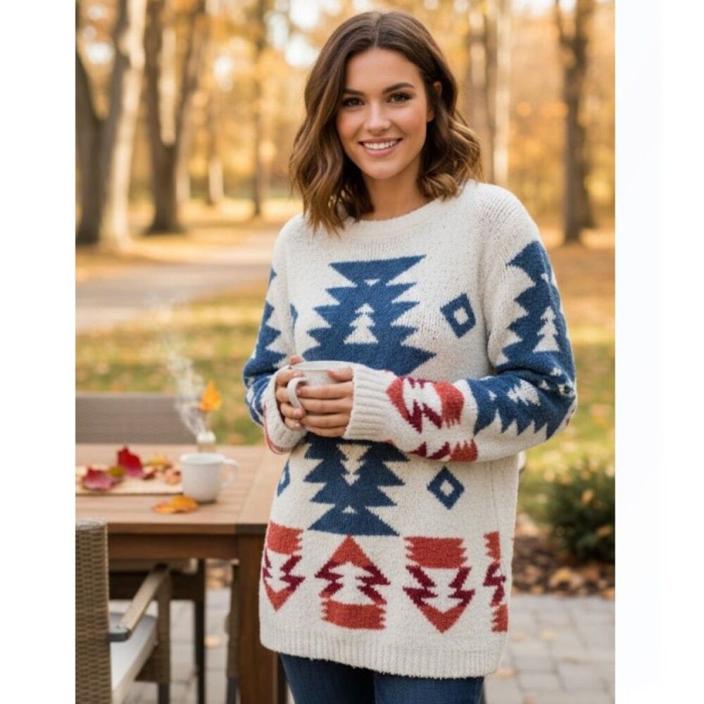 Jodifl Sweater Fluffy Very Soft Aztec Southwestern Pullover Womens Size M